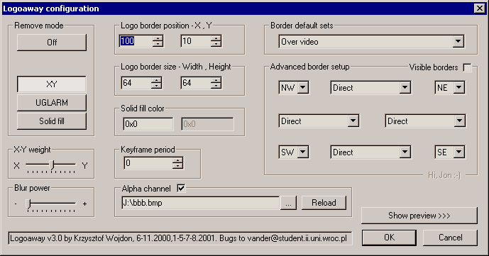 Logoaway filter configuration dialog